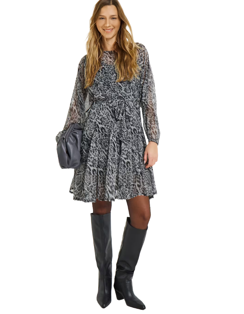Women's Grey Leopard Skater Dress